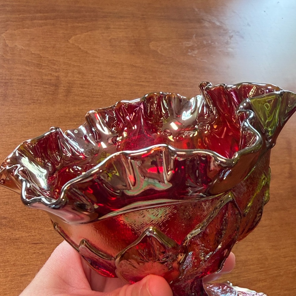 Imperial Glass Ruby Acanthus Leaf Carnival Compote - Picture 8 of 9